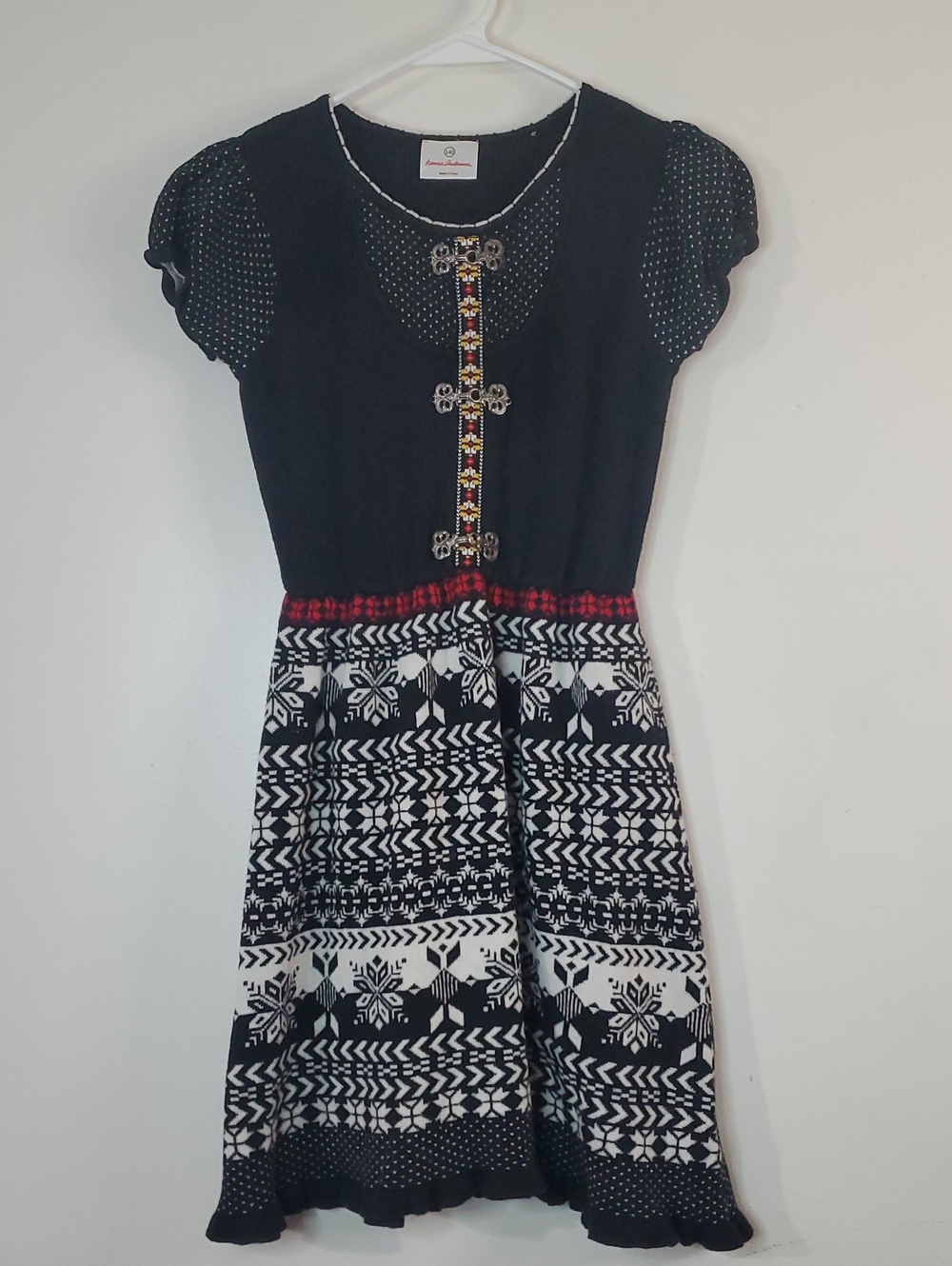 Hanna Andersson Nordic FairIsle Merino Wool Blend Short-Sleeve Sweater Dress 10